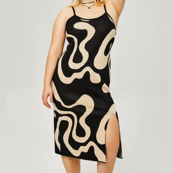 Nwt Cider Knit Midi Slip Dress 2XL Womens 70s Psychedelic Swirl Bodycon Sheath - Picture 1 of 14
